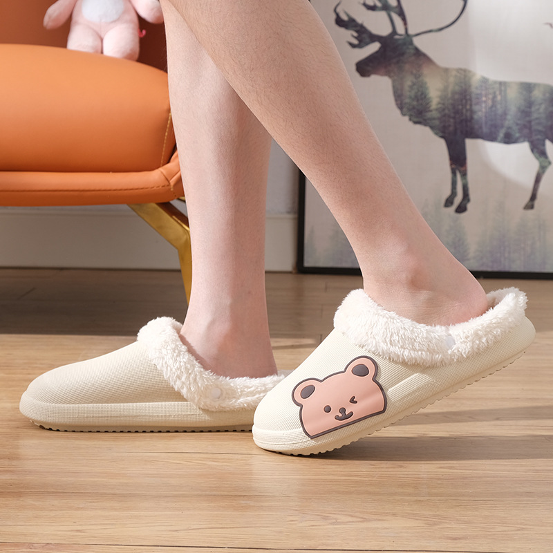 Cute Cartoon Bear Woolen Slipper Autumn and Winter Couple Household Bedroom and Household Soft Bottom Warm Keeping Cotton Slippers