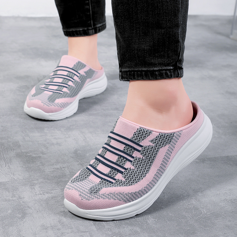 Semi Slipper Women&#039;s Shoes New Spring Summer Outerwear 41 Fly Woven Mesh Casual Shoes 42 Breathable Slip-on Lazybones&#039; Shoes 36-43