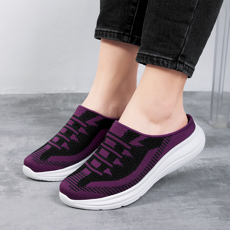 Semi Slipper Women&#039;s Shoes New Spring Summer Outerwear 41 Fly Woven Mesh Casual Shoes 42 Breathable Slip-on Lazybones&#039; Shoes 36-43