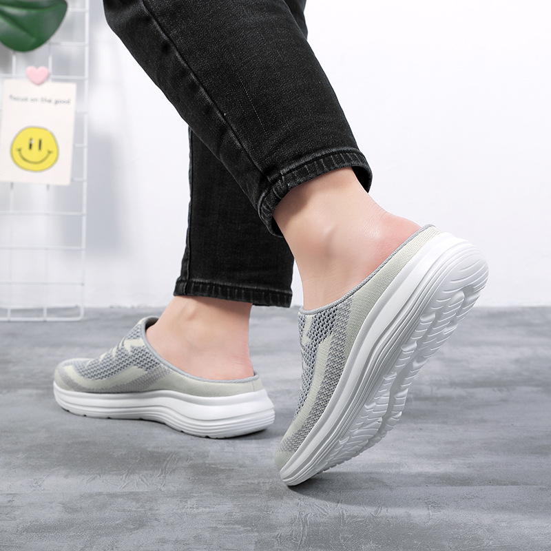 Semi Slipper Women&#039;s Shoes New Spring Summer Outerwear 41 Fly Woven Mesh Casual Shoes 42 Breathable Slip-on Lazybones&#039; Shoes 36-43