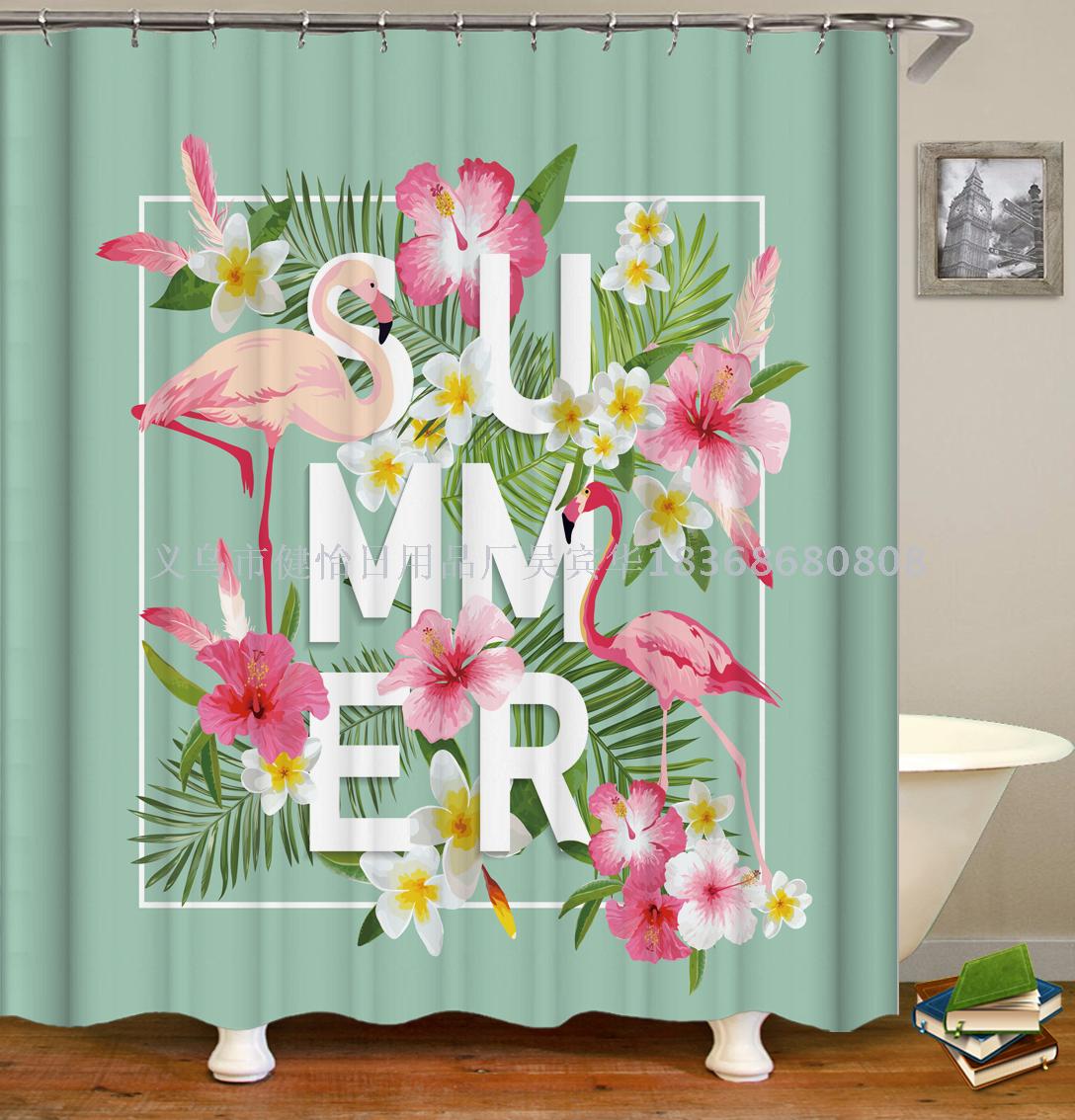 Flamingo shower curtain doll fabric can also be customized bath mat, tapestry, tablecloth, meal mat