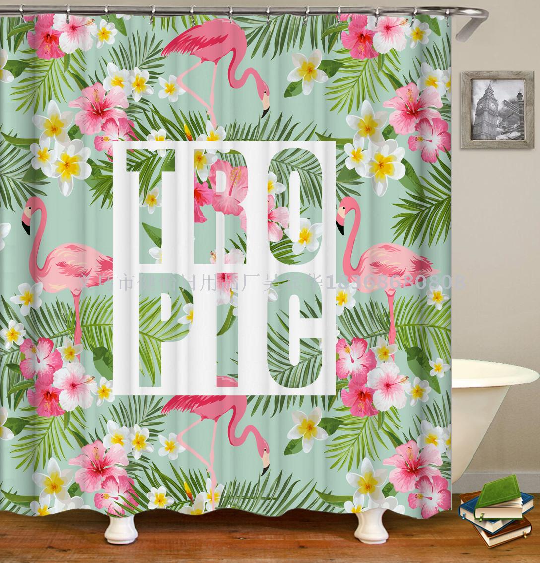 Flamingo shower curtain doll fabric can also be customized bath mat, tapestry, tablecloth, meal mat