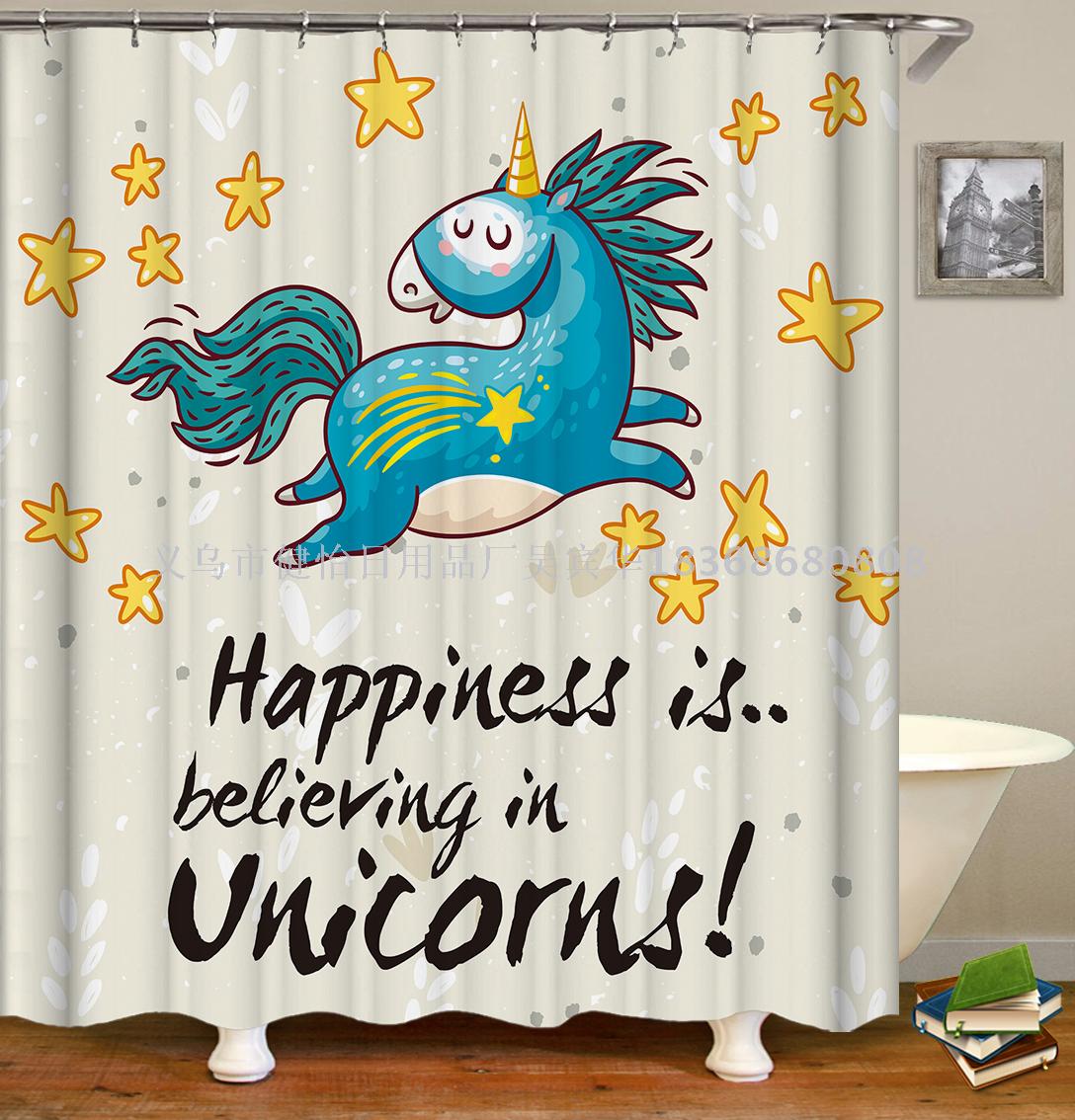 Unicorn shower curtain doll fabric can also be customized bath mat, tapestry, tablecloth, table mat