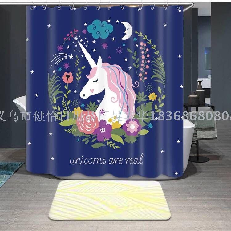 Unicorn shower curtain doll fabric can also be customized bath mat, tapestry, tablecloth, table mat