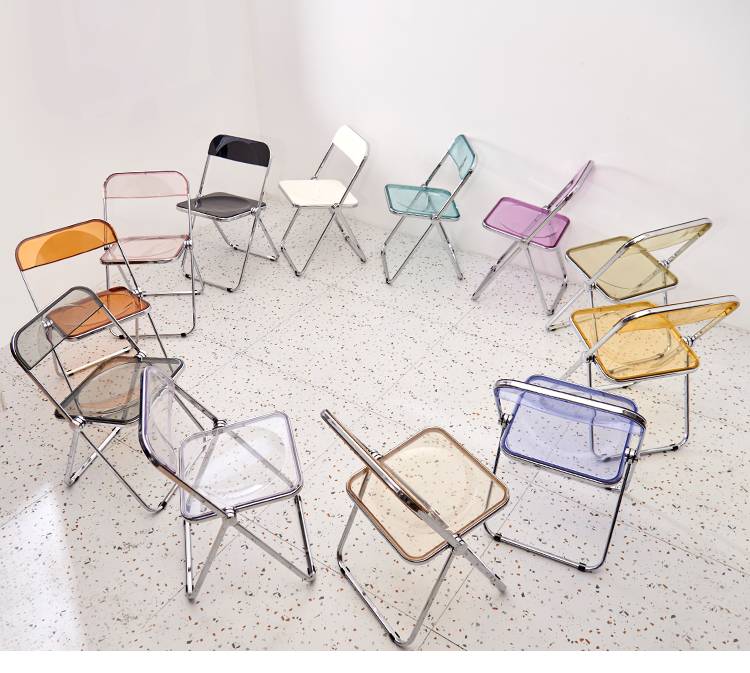 Factory Direct Transparent Chair Plastic Crystal Stool Nordic Folding Dining Chair Home Backrest Acrylic Cosmetic Chair