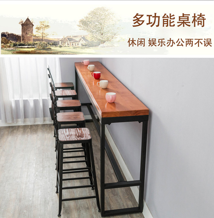 Nordic Solid Wood Wall Bar High Leg Table and Chair Home Long Table and Chair Bar Iron Wall Milk Tea Shop Water Bar Counter Nordic Solid Wood Wall Bar High Leg Table and Chair Home Long Table and Chair Bar Iron Wall Milk Tea Shop Water Bar Counter
