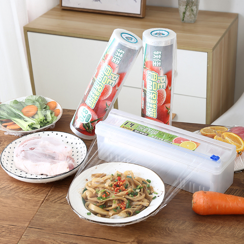 Plastic Wrap Household Plastic Cutting Box Large Roll Kitchen Box Fresh Fruit Refrigerated Sealing Packaging Film Economical Pack