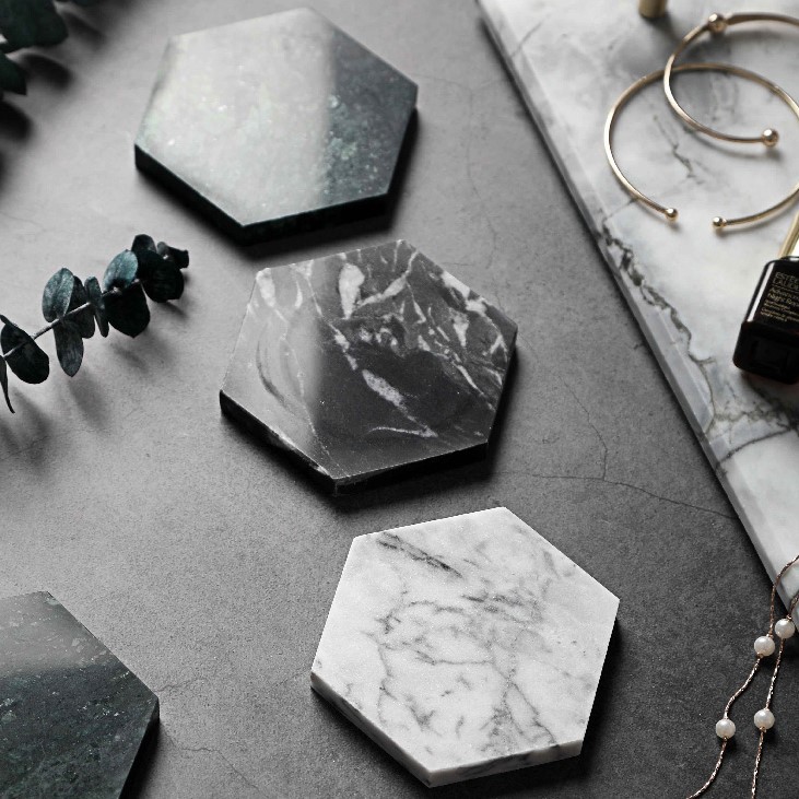 Nordic Natural Marble Coaster Irregular Rhombus Heat Insulation Non-Slip Coffee Cup Mat Pure Stone Jewelry Display Cushioning