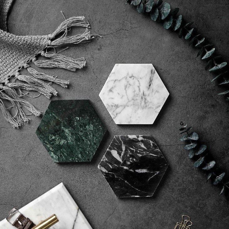 Nordic Natural Marble Coaster Irregular Rhombus Heat Insulation Non-Slip Coffee Cup Mat Pure Stone Jewelry Display Cushioning