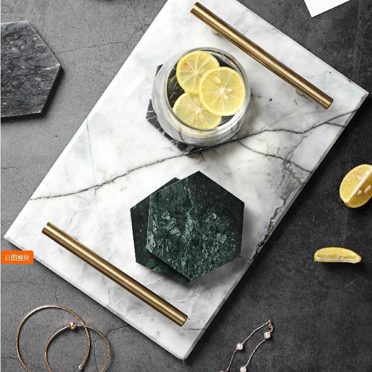 Nordic Natural Marble Coaster Irregular Rhombus Heat Insulation Non-Slip Coffee Cup Mat Pure Stone Jewelry Display Cushioning