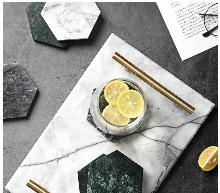 Nordic Natural Marble Coaster Irregular Rhombus Heat Insulation Non-Slip Coffee Cup Mat Pure Stone Jewelry Display Cushioning