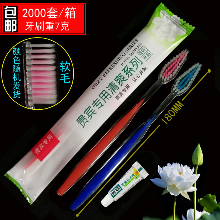 Wholesale Double-Sided Needle Hotel Disposable Tooth Set Hotel Room Double-Color Soft-Bristle Toothbrush Toothpaste Sauna Bath Center