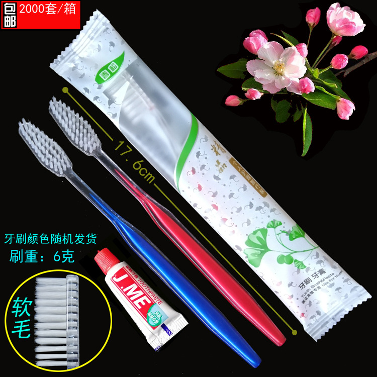 Wholesale Double-Sided Needle Hotel Disposable Tooth Set Hotel Room Double-Color Soft-Bristle Toothbrush Toothpaste Sauna Bath Center