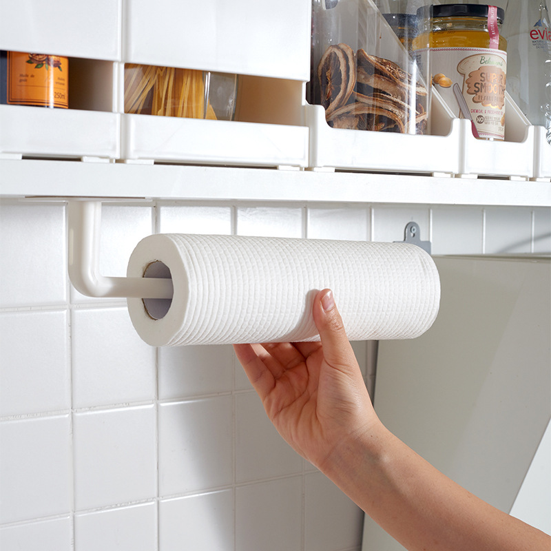 Kitchen Tissue Rack Roll Paper Rack Punch-Free Wall-Mounted Tissue Holder Oil-Absorbing Paper Plastic Wrap Storage Rack