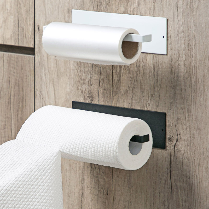 Punch-Free Toilet Paper Roll Holder Kitchen Towel Rack Plastic Wrap Storage Rack Roll Paper Holder Self-Adhesive Seamless Wall Hanging Storage Rack