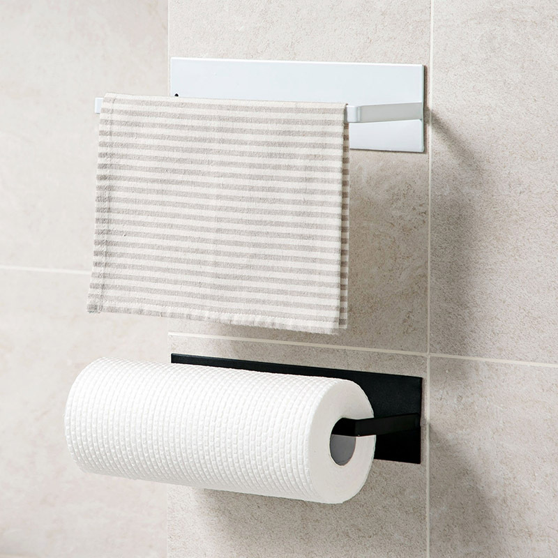 Punch-Free Toilet Paper Roll Holder Kitchen Towel Rack Plastic Wrap Storage Rack Roll Paper Holder Self-Adhesive Seamless Wall Hanging Storage Rack