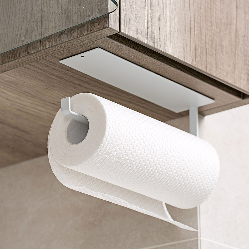 Punch-Free Toilet Paper Roll Holder Kitchen Towel Rack Plastic Wrap Storage Rack Roll Paper Holder Self-Adhesive Seamless Wall Hanging Storage Rack