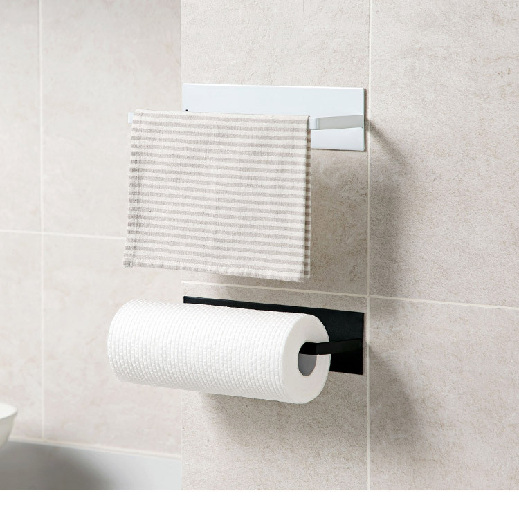Punch-Free Toilet Paper Roll Holder Kitchen Towel Rack Plastic Wrap Storage Rack Roll Paper Holder Self-Adhesive Seamless Wall Hanging Storage Rack