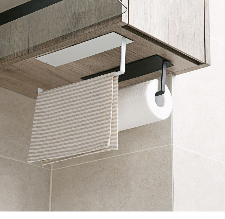 Punch-Free Toilet Paper Roll Holder Kitchen Towel Rack Plastic Wrap Storage Rack Roll Paper Holder Self-Adhesive Seamless Wall Hanging Storage Rack