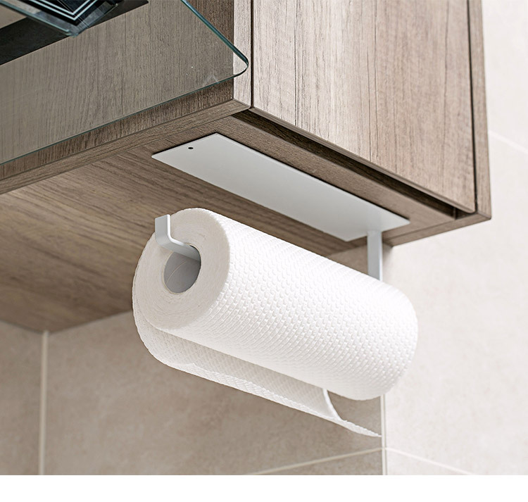 Punch-Free Toilet Paper Roll Holder Kitchen Towel Rack Plastic Wrap Storage Rack Roll Paper Holder Self-Adhesive Seamless Wall Hanging Storage Rack