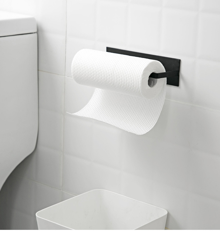Punch-Free Toilet Paper Roll Holder Kitchen Towel Rack Plastic Wrap Storage Rack Roll Paper Holder Self-Adhesive Seamless Wall Hanging Storage Rack