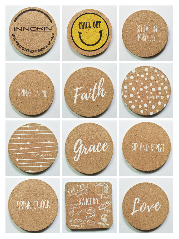 Cork Cup Mat Pine Coaster Cork Potholder Molded Printing 1 to 20-mm Various Shapes Factory Direct Sales