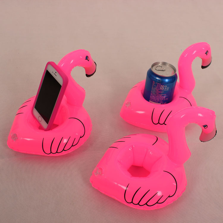 PVC Inflatable Flamingo Cup Holder Cup Saucer Water Cola Drink Phone Cover Coaster in Stock Wholesale