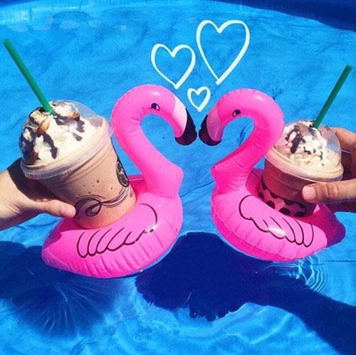 PVC Inflatable Flamingo Cup Holder Cup Saucer Water Cola Drink Phone Cover Coaster in Stock Wholesale