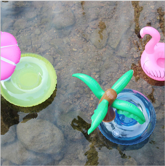 Spot PVC Inflatable Water Sports Goods Flamingo Coaster Inflatable Water Floating Beverage Cup Holder Cup Holder