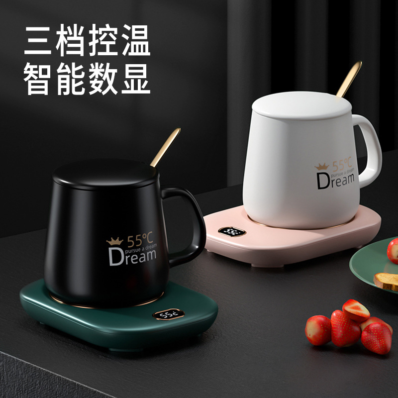Three-Gear Digital Display Thermal Cup 55 Degrees Heating Coaster Desktop Insulated Coaster Wireless High Temperature Resistant Touch Coaster