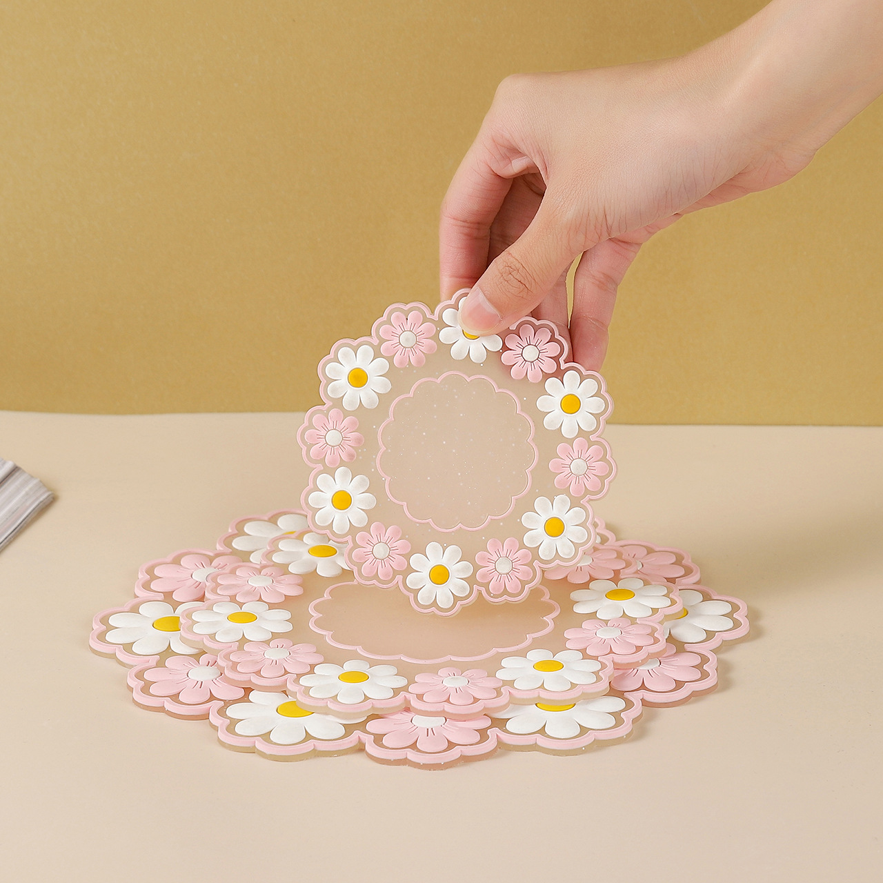 Fresh Silicone Thermal-Insulation Mat PVC Dinning Table Placemat High-Temperature Resistance Anti-Scald Potholder Little Daisy Cup Coaster