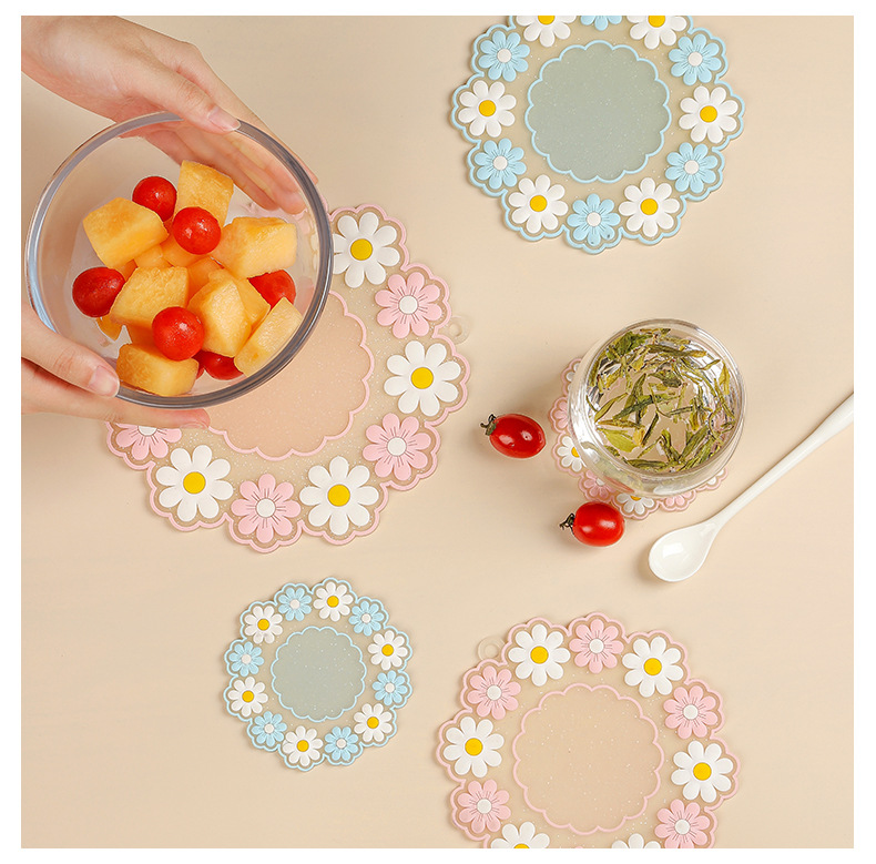 Fresh Silicone Thermal-Insulation Mat PVC Dinning Table Placemat High-Temperature Resistance Anti-Scald Potholder Little Daisy Cup Coaster Fresh Silicone Thermal-Insulation Mat PVC Dinning Table Placemat High-Temperature Resistance Anti-Scald Potholder Little Daisy Cup Coaster