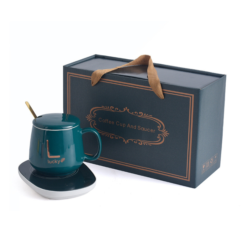 Warm Cup Gift Box Constant Temperature 55 Degrees Mug with Cover Spoon Coffee Cup Ceramic Heating Coaster Business Gifts