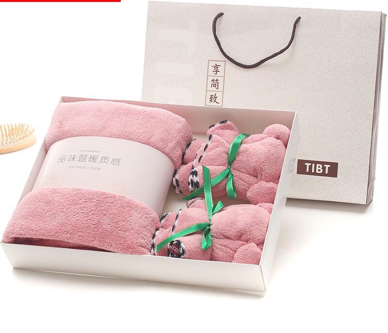 Coral velvet towel polyester brocade super absorbent lace hair towel bear towel gift 35*75