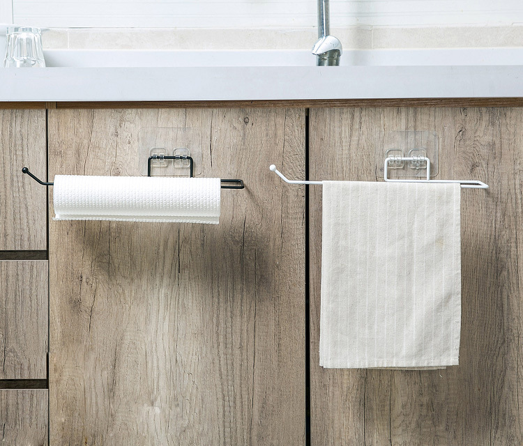 Kitchen Towel Rack Punch-Free Plastic Lazy Rag Stand Traceless Roll Paper Plastic Wrap Wall Mount Storage Shelf