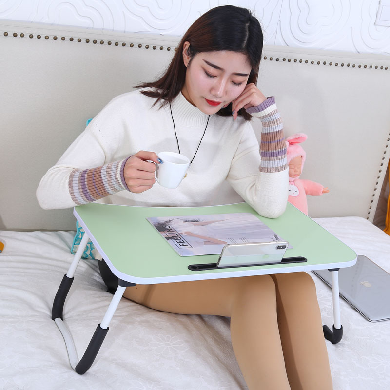 Used-on-Bed Foldable Computer Desk with Card Slot Cup Saucer Bed Desk College Student Dormitory Notebook Portable Small Table