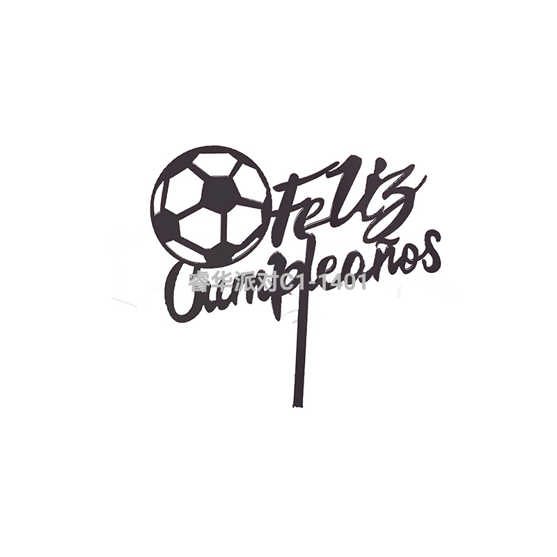 Creative Football Cake Ornaments Spanish Happy Birthday Decorative Card Birthday Cake Dessert Table Acrylic Ornament