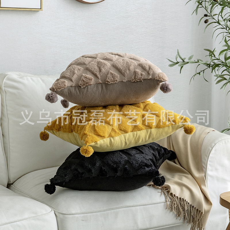 Amazon New Plush Pillow Rhombic Sewing Rabbit Fur Ball Pillow Cover Sofa Bed Head Back Pillow Home Cushions