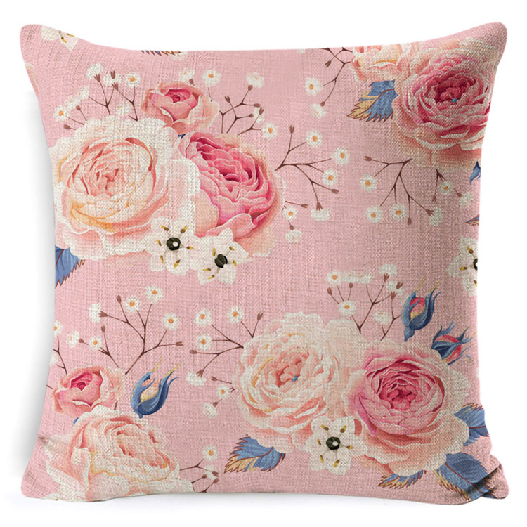 Yiwu Factory Cross-Border Hot Rose DIY Cushion OEM Processing Graphic Customization Home Back Cushion Throw Pillow with Core