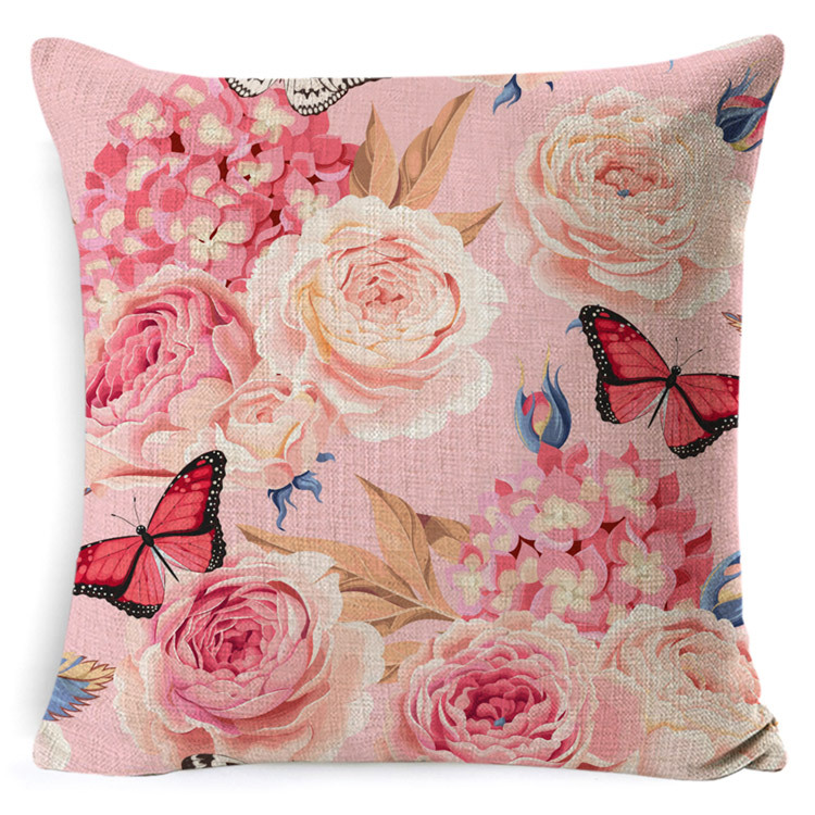 Yiwu Factory Cross-Border Hot Rose DIY Cushion OEM Processing Graphic Customization Home Back Cushion Throw Pillow with Core