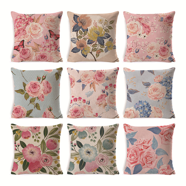 Yiwu Factory Cross-Border Hot Rose DIY Cushion OEM Processing Graphic Customization Home Back Cushion Throw Pillow with Core