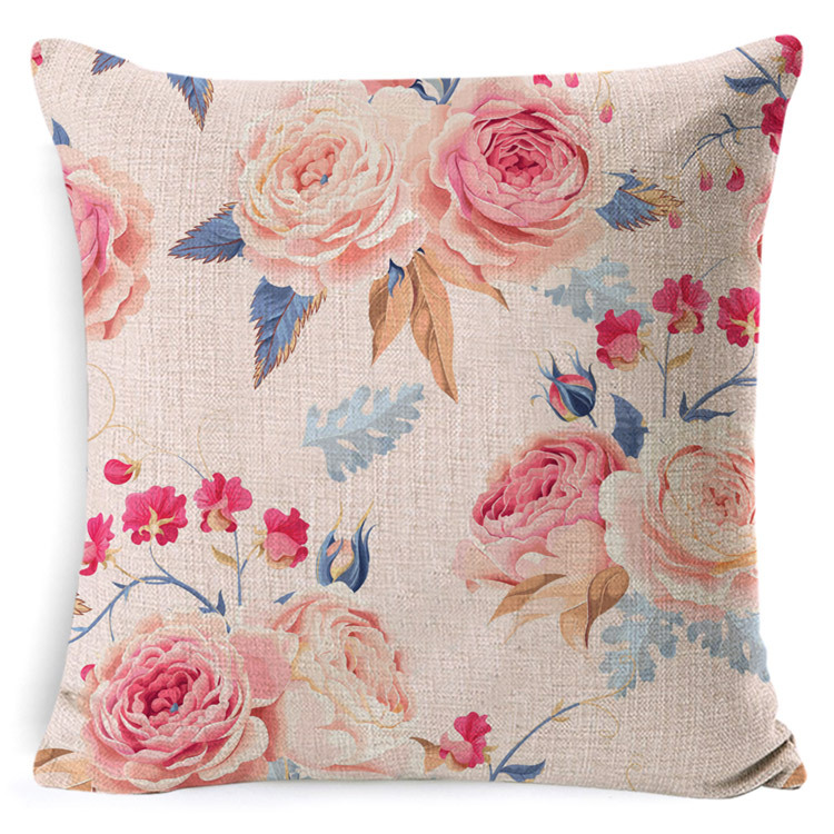 Yiwu Factory Cross-Border Hot Rose DIY Cushion OEM Processing Graphic Customization Home Back Cushion Throw Pillow with Core