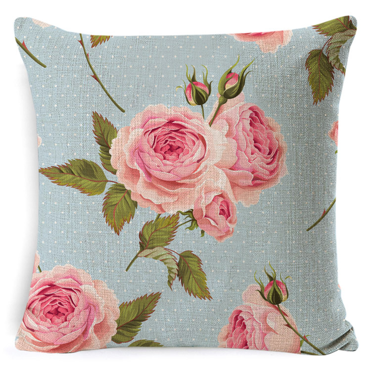 Yiwu Factory Cross-Border Hot Rose DIY Cushion OEM Processing Graphic Customization Home Back Cushion Throw Pillow with Core