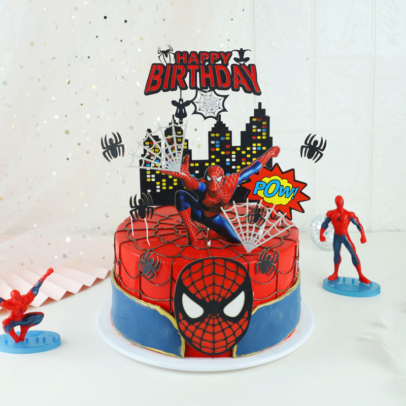 Baking Cake Topper Cartoon Spider Plug-in House Double-Layer Room Card Dessert Table Scene Party Dress up