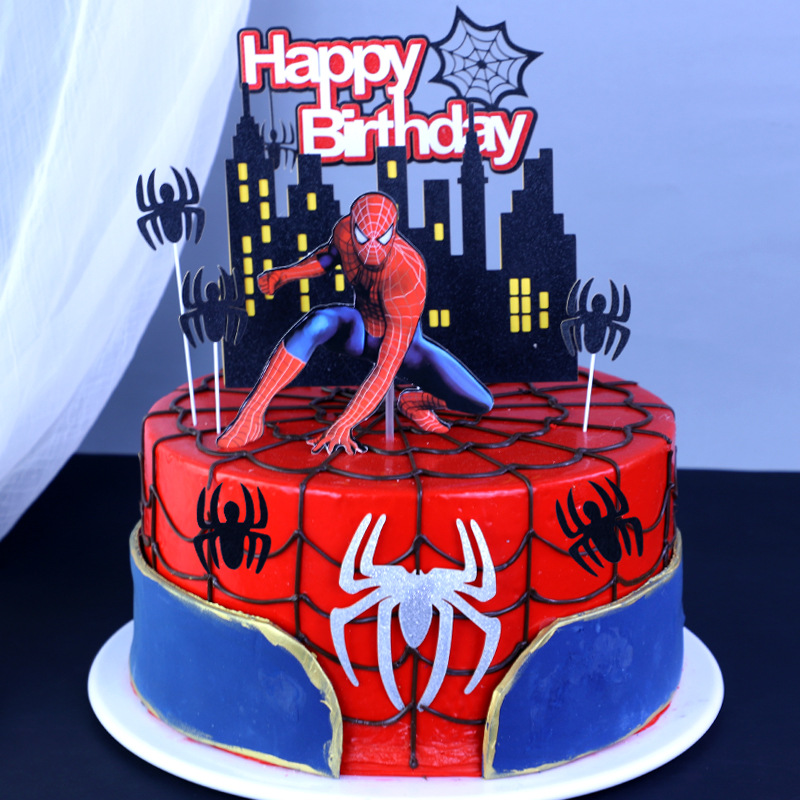 Baking Cake Topper Cartoon Spider Plug-in House Double-Layer Room Card Dessert Table Scene Party Dress up