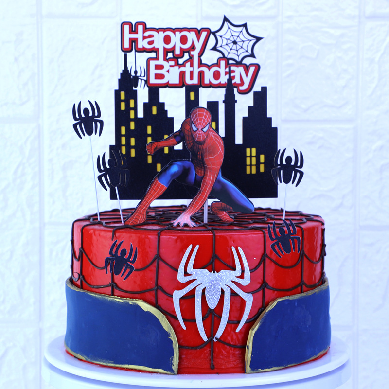 Baking Cake Topper Cartoon Spider Plug-in House Double-Layer Room Card Dessert Table Scene Party Dress up