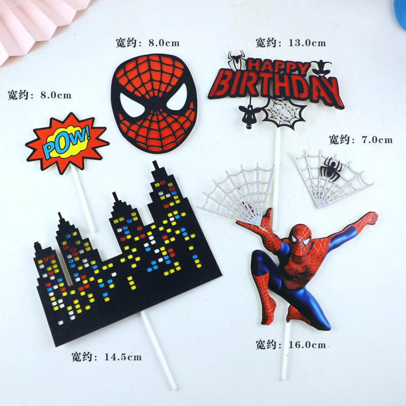 Baking Cake Topper Cartoon Spider Plug-in House Double-Layer Room Card Dessert Table Scene Party Dress up