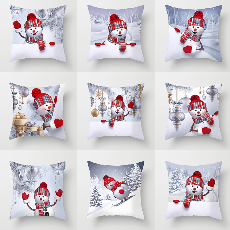 Christmas Snowman Linen Pillow Cover Home Sofa Cushion Cushion Cover Cross-Border Hot Sale Pillow Cover