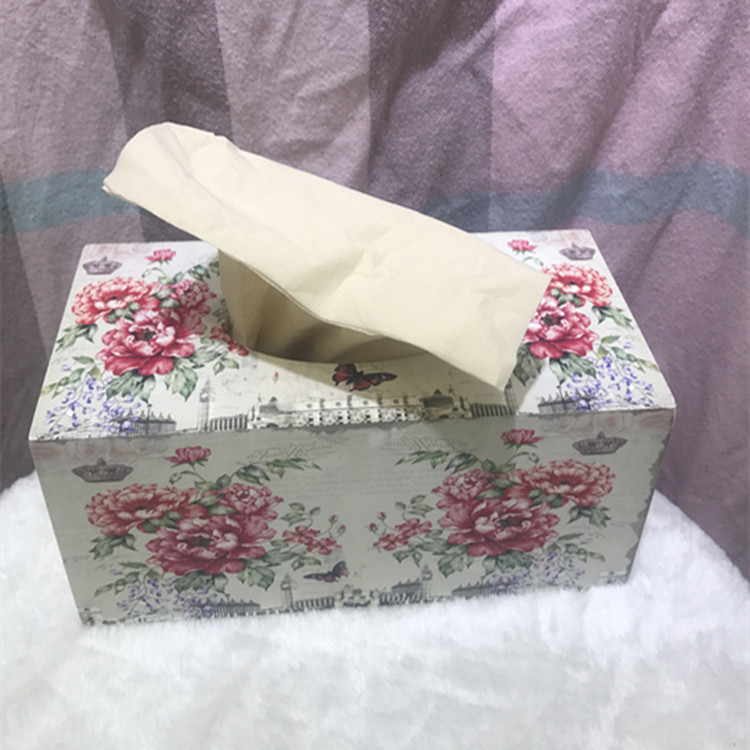 Promotional Simple Spot Korean Style Pastoral Furniture White Wooden Printed Tissue Box Ornaments