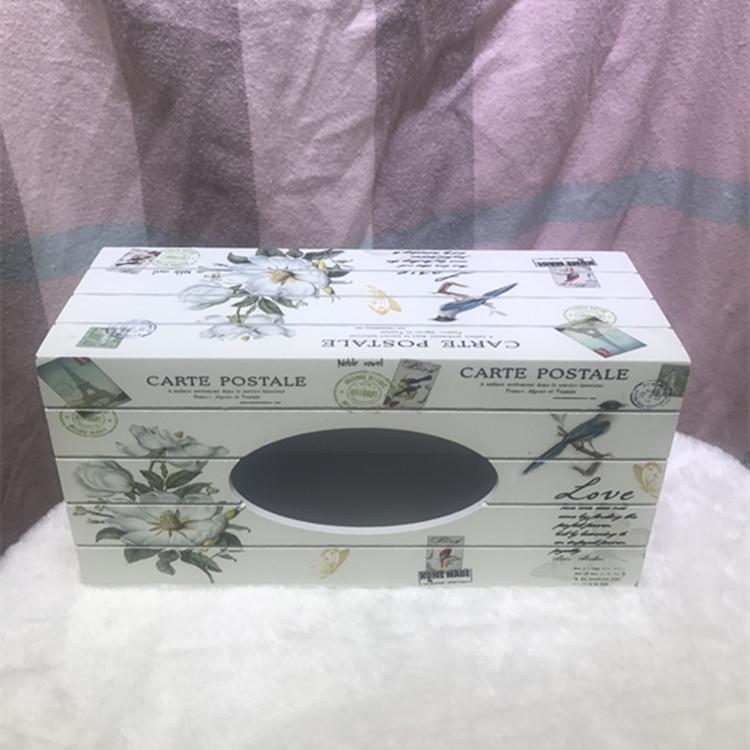 Promotional Simple Spot Korean Style Pastoral Furniture White Wooden Printed Tissue Box Ornaments Promotional Simple Spot Korean Style Pastoral Furniture White Wooden Printed Tissue Box Ornaments